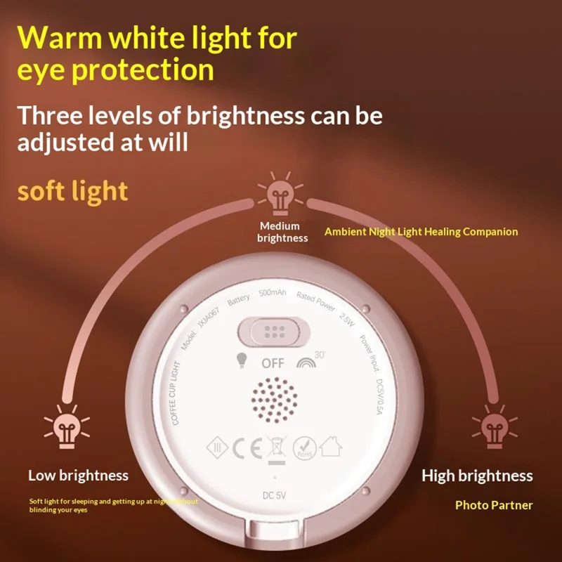Niedliche Nachttischlampe in Kaffeetassenform mit Handyhalterung, Touch-Bedienung, 7 farbwechselnde LED-Leuchten