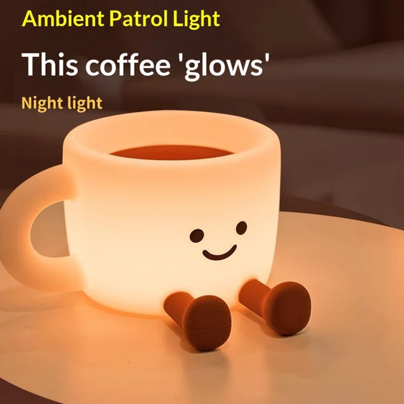 Niedliche Nachttischlampe in Kaffeetassenform mit Handyhalterung, Touch-Bedienung, 7 farbwechselnde LED-Leuchten