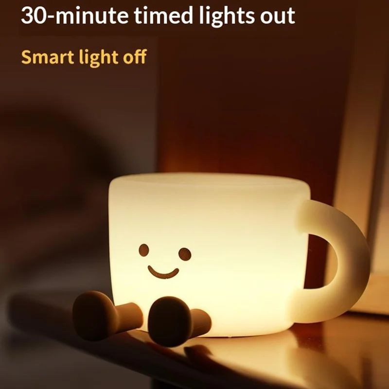 Niedliche Nachttischlampe in Kaffeetassenform mit Handyhalterung, Touch-Bedienung, 7 farbwechselnde LED-Leuchten