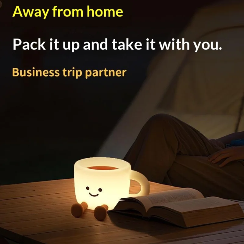 Niedliche Nachttischlampe in Kaffeetassenform mit Handyhalterung, Touch-Bedienung, 7 farbwechselnde LED-Leuchten