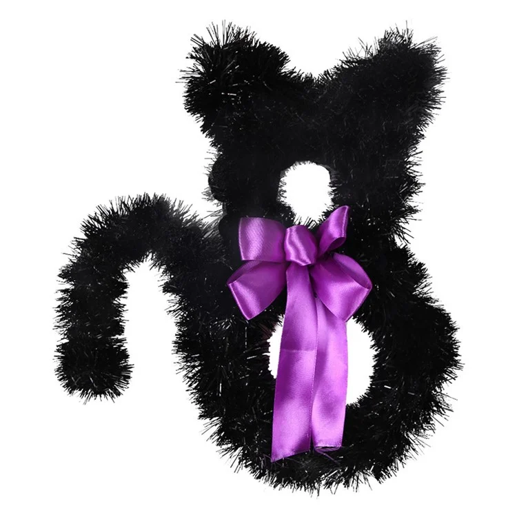 Decoração de Halloween de Forma de Gato de Tamanho Grande Guirlanda de Rattan - Preta