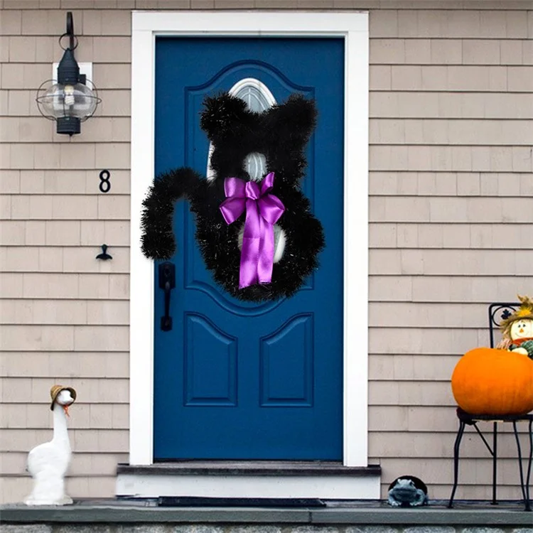 Decoração de Halloween de Forma de Gato de Tamanho Grande Guirlanda de Rattan - Preta
