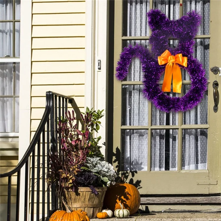 Decoração de Halloween de Forma de Gato de Tamanho Grande Guirlanda de Rattan - Preta