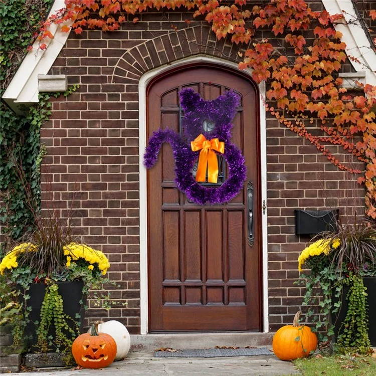 Decoração de Halloween de Forma de Gato de Tamanho Grande Guirlanda de Rattan - Preta