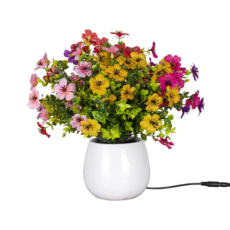 Glowing Violet Flower Pot Lamp Artificial Plant Table Light Ambient Decoration Desk Lamp For Home Dining - EU Plug