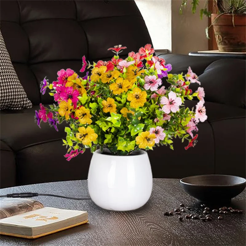 Glowing Violet Flower Pot Lamp Artificial Plant Table Light Ambient Decoration Desk Lamp For Home Dining - EU Plug