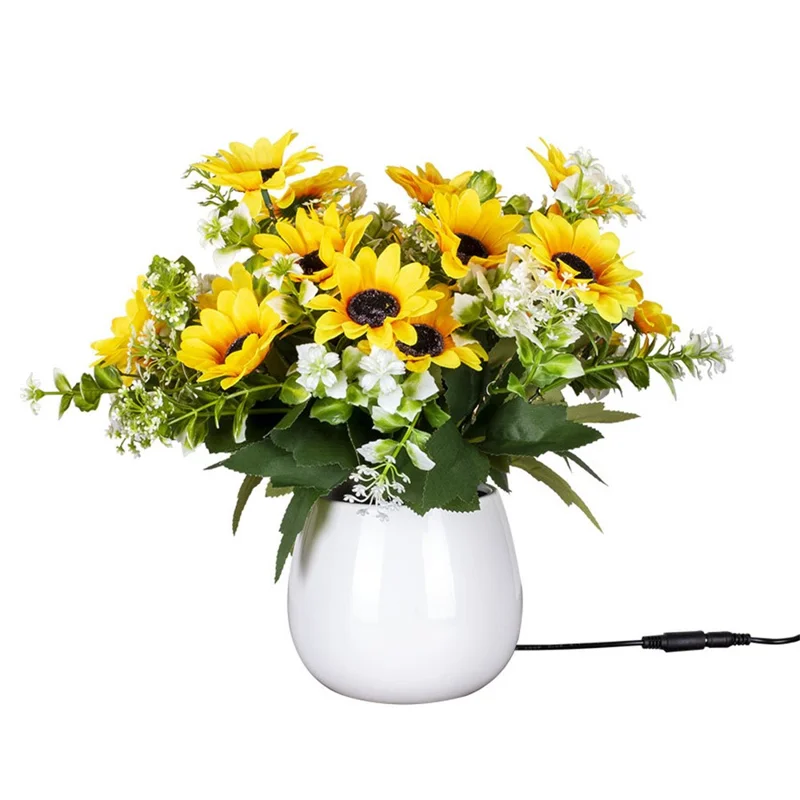 Artificial Sunflower Pot Light Daisy Table Lamp Atmosphere Lighting Photography Home Decor - EU Plug