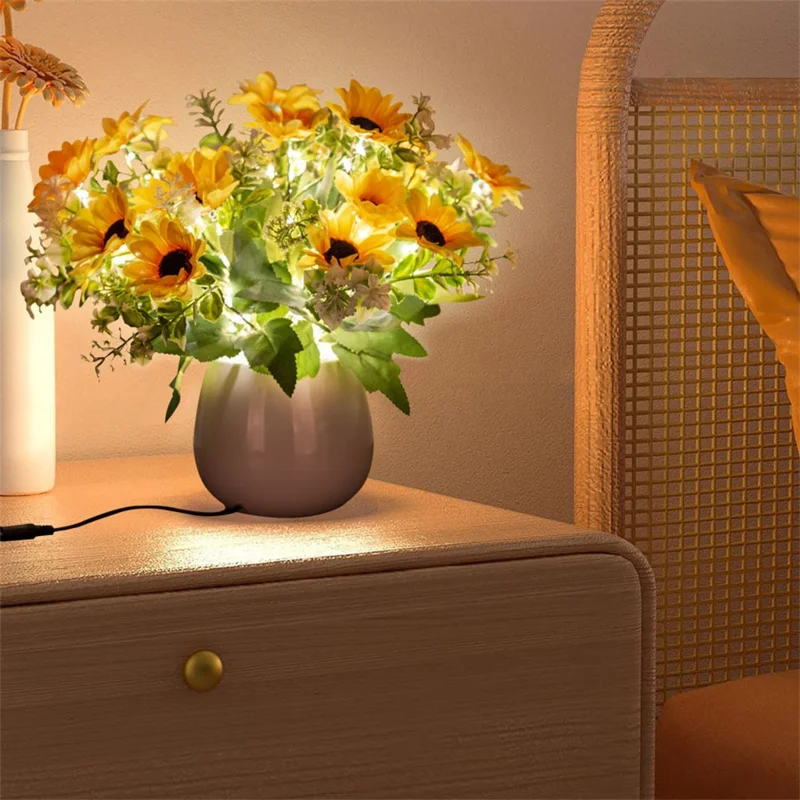 Artificial Sunflower Pot Light Daisy Table Lamp Atmosphere Lighting Photography Home Decor - EU Plug
