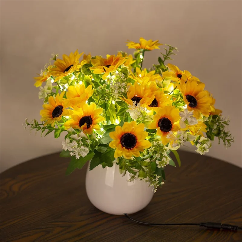 Artificial Sunflower Pot Light Daisy Table Lamp Atmosphere Lighting Photography Home Decor - EU Plug
