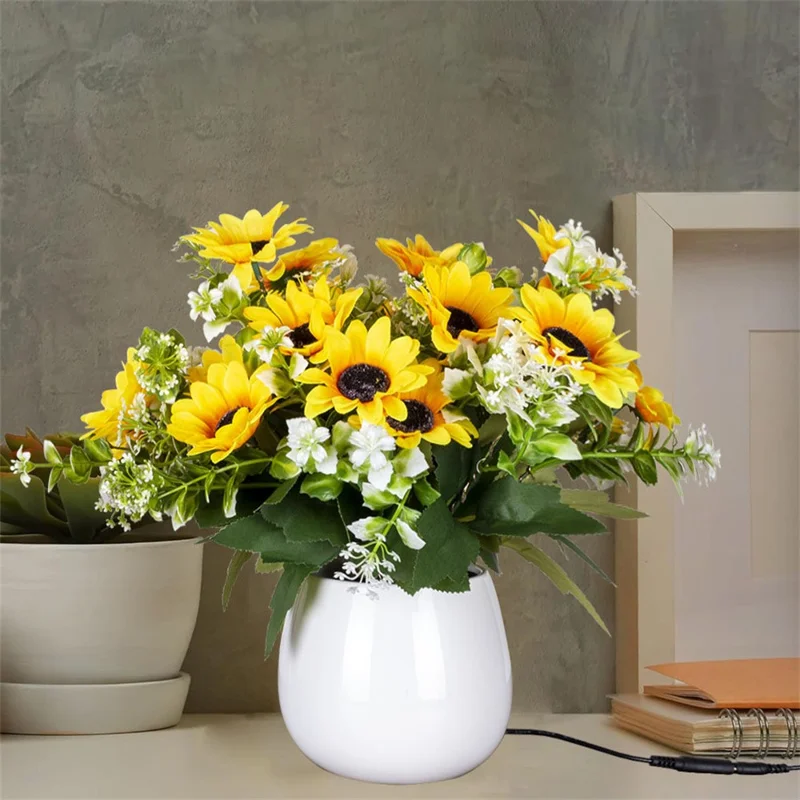 Artificial Sunflower Pot Light Daisy Table Lamp Atmosphere Lighting Photography Home Decor - EU Plug