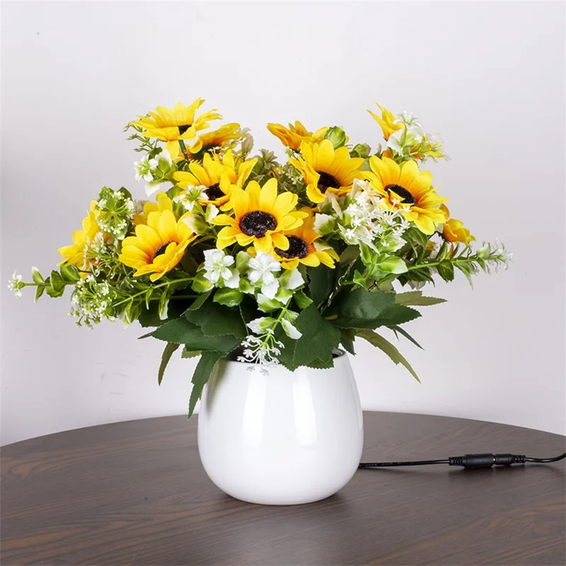 Artificial Sunflower Pot Light Daisy Table Lamp Atmosphere Lighting Photography Home Decor - EU Plug