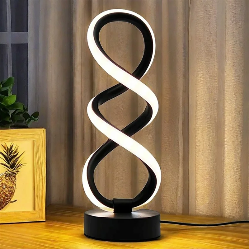 Dwuhelisowa aluminiowa lampka dekoracyjna z funkcją bezstopniowego regulowania jasności w trzech kolorach, LED z dotykowym sterowaniem - Czarny