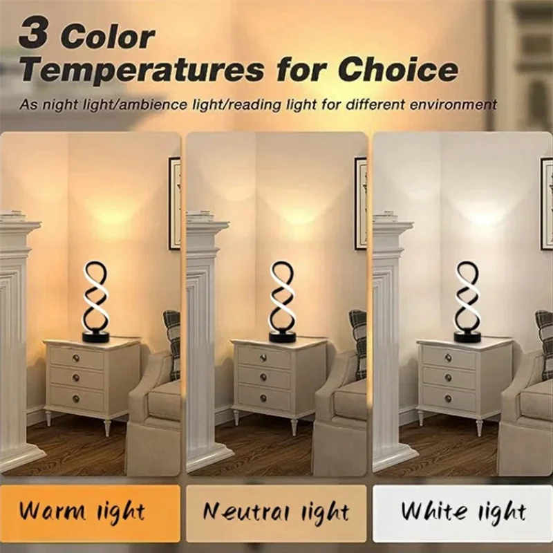 Dwuhelisowa aluminiowa lampka dekoracyjna z funkcją bezstopniowego regulowania jasności w trzech kolorach, LED z dotykowym sterowaniem - Czarny