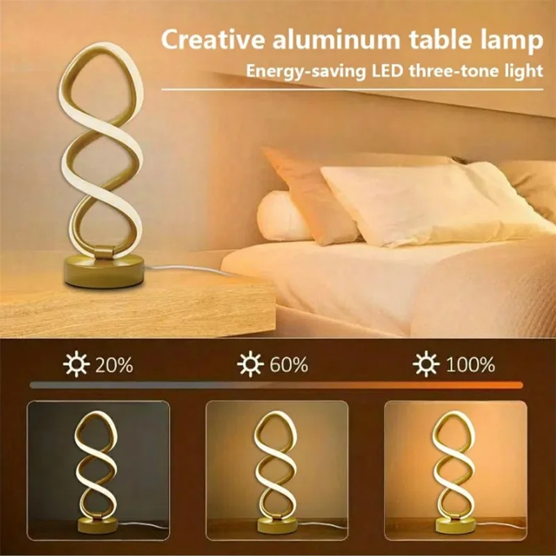 Dwuhelisowa aluminiowa lampka dekoracyjna z funkcją bezstopniowego regulowania jasności w trzech kolorach, LED z dotykowym sterowaniem - Czarny