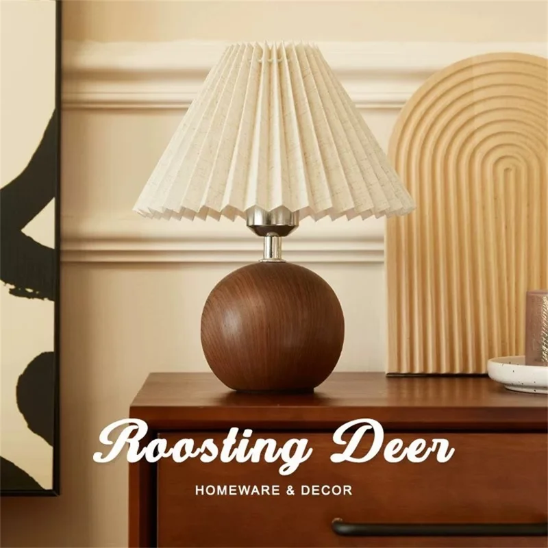 Складной настольный светильник, спальня, прикроватный свет, тёплый романтический простой атмосферный светильник с регулировкой трёх цветов, штепсельная вилка EU — древесина ореха (льняной абажур)