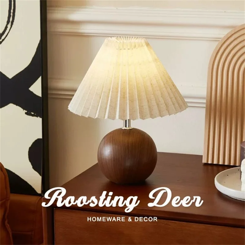 Складной настольный светильник, спальня, прикроватный свет, тёплый романтический простой атмосферный светильник с регулировкой трёх цветов, штепсельная вилка EU — древесина ореха (льняной абажур)
