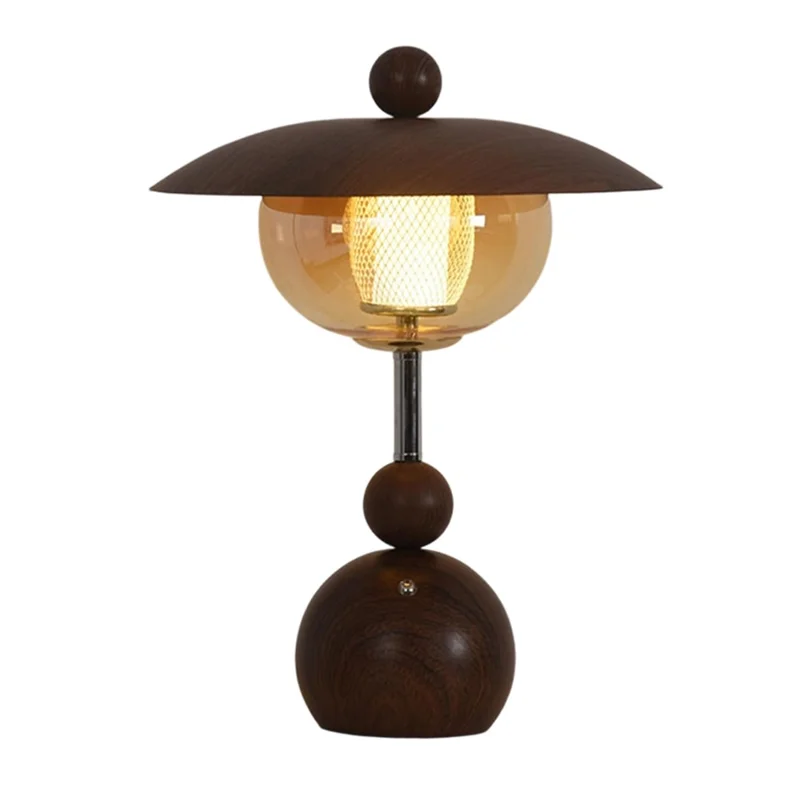 Vintage Solid Wood Table Lamp Touch Switch Rechargeable Stepless Dimming Ambient Light For Living Room