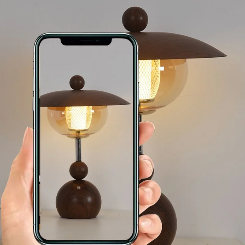 Vintage Solid Wood Table Lamp Touch Switch Rechargeable Stepless Dimming Ambient Light For Living Room