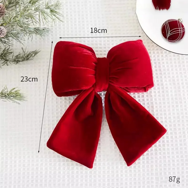 Size M 23 x 18cm Christmas Bow Velvet Bowknot Christmas Tree Decoration Ornament - Red
