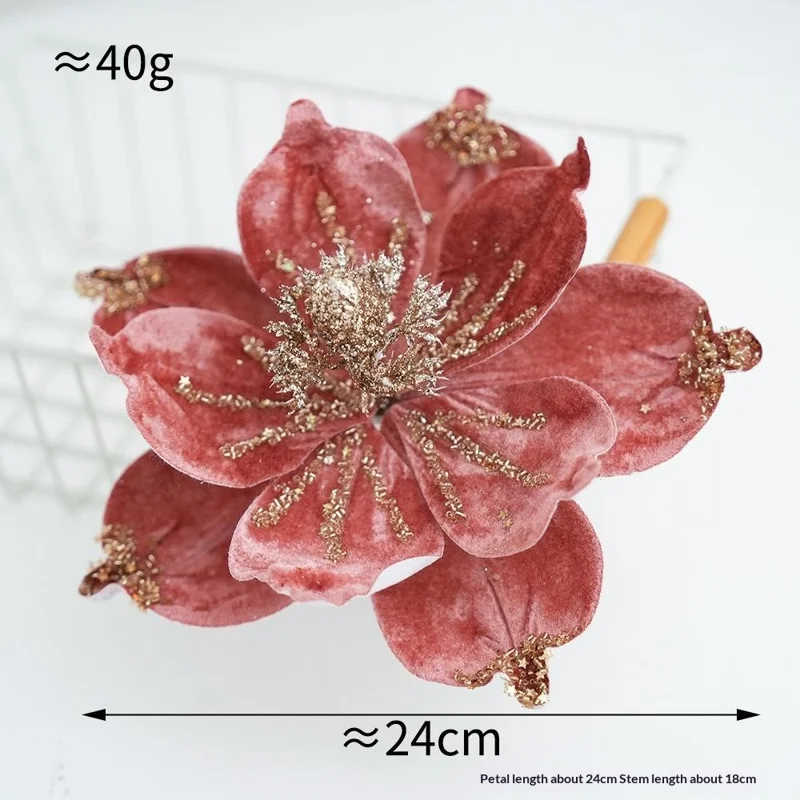 Fleur de Magnolia Artificielle de Noël, Décoration pour Sapin, Ornements de Fêtes - Rouge