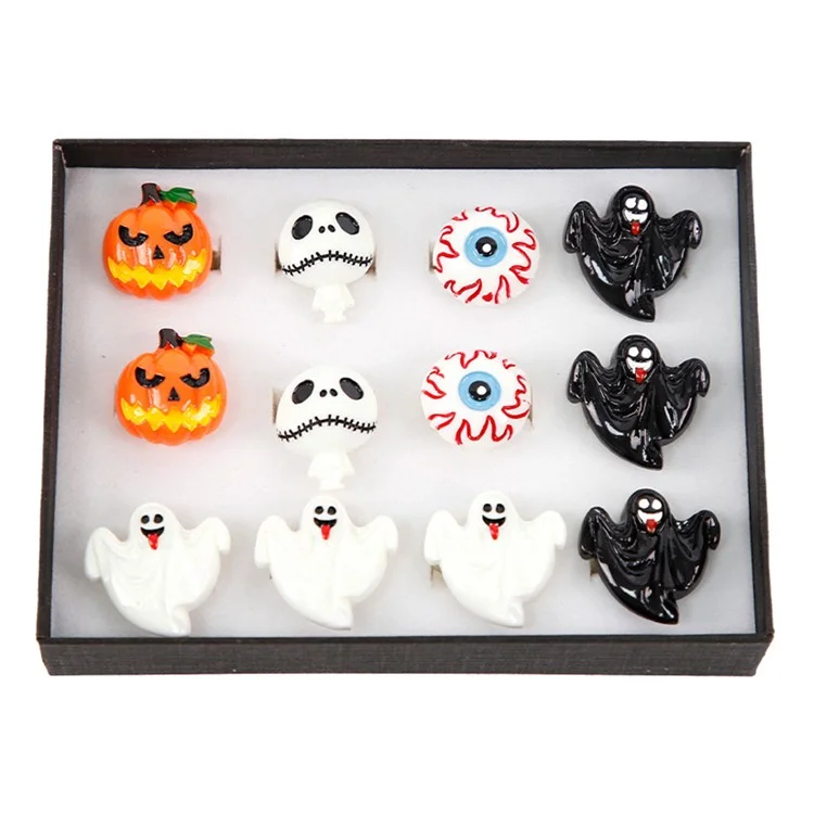 12 Peças / Conjunto Anéis Banhados a Ouro Kit de Fantasma de Halloween Assustador Morcego Abóbora Gótico Fantasia Mão Anéis de Dedo (5 Estilos) 