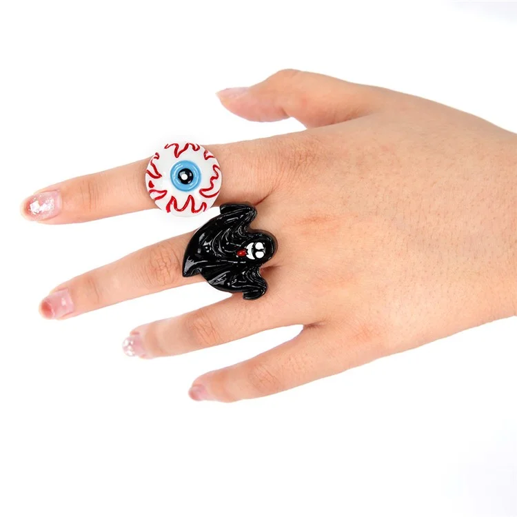 12 Peças / Conjunto Anéis Banhados a Ouro Kit de Fantasma de Halloween Assustador Morcego Abóbora Gótico Fantasia Mão Anéis de Dedo (5 Estilos) 