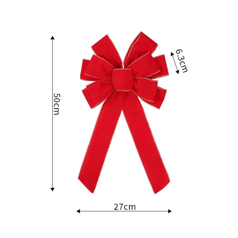 Grand nœud de Noël velours à 10 boucles avec bordure dorée scintillante, nœud pour sommet de sapin ou décoration de porte d'entrée - Rouge