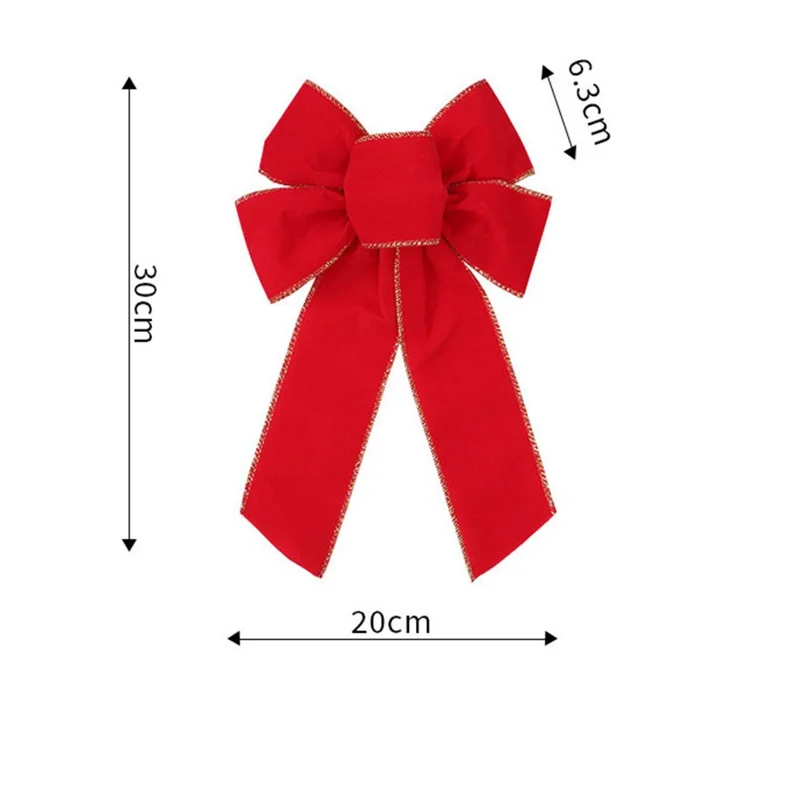 Piękny jedwabisty świąteczny kokard z 5 pętlami z krawędzią w złoty blask - kokardka na choinkę, ozdoba na drzwi - czerwony