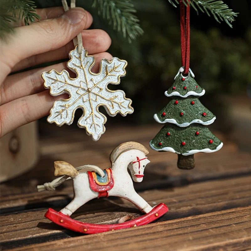 Lot de décorations de Noël en résine vintage, suspendus peints à la main pour arbre de Noël