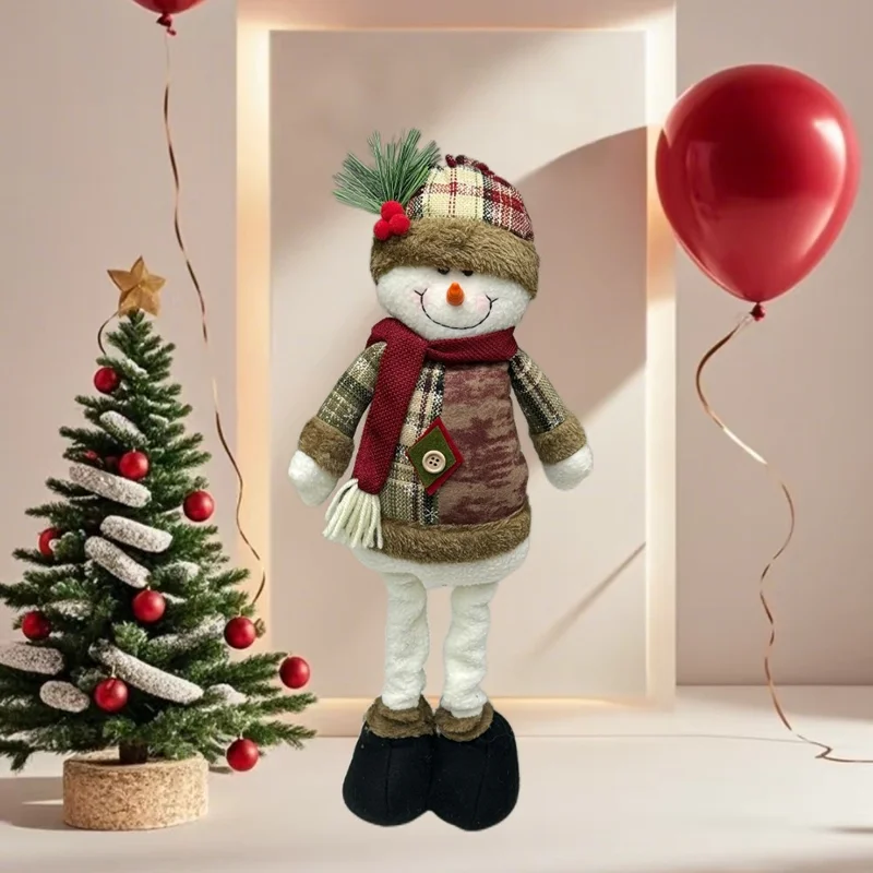 Lalka choinkowa w stylu vintage z śnieżynkami, kratka, materiał elastyczny, figura dekoracyjna, ozdoba na święta, wystawa bożonarodzeniowa - bałwanek