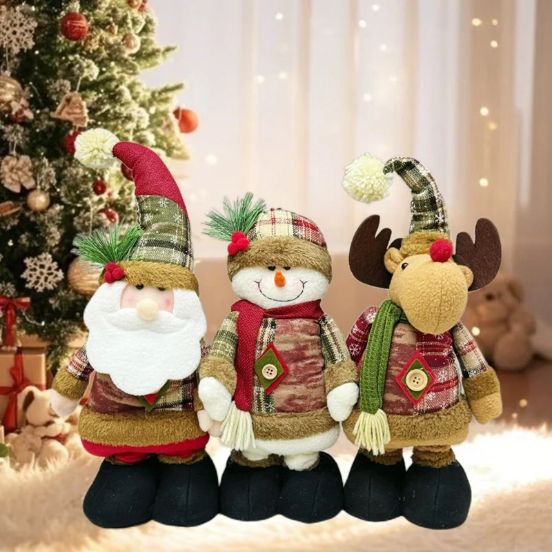 Lalka choinkowa w stylu vintage z śnieżynkami, kratka, materiał elastyczny, figura dekoracyjna, ozdoba na święta, wystawa bożonarodzeniowa - bałwanek