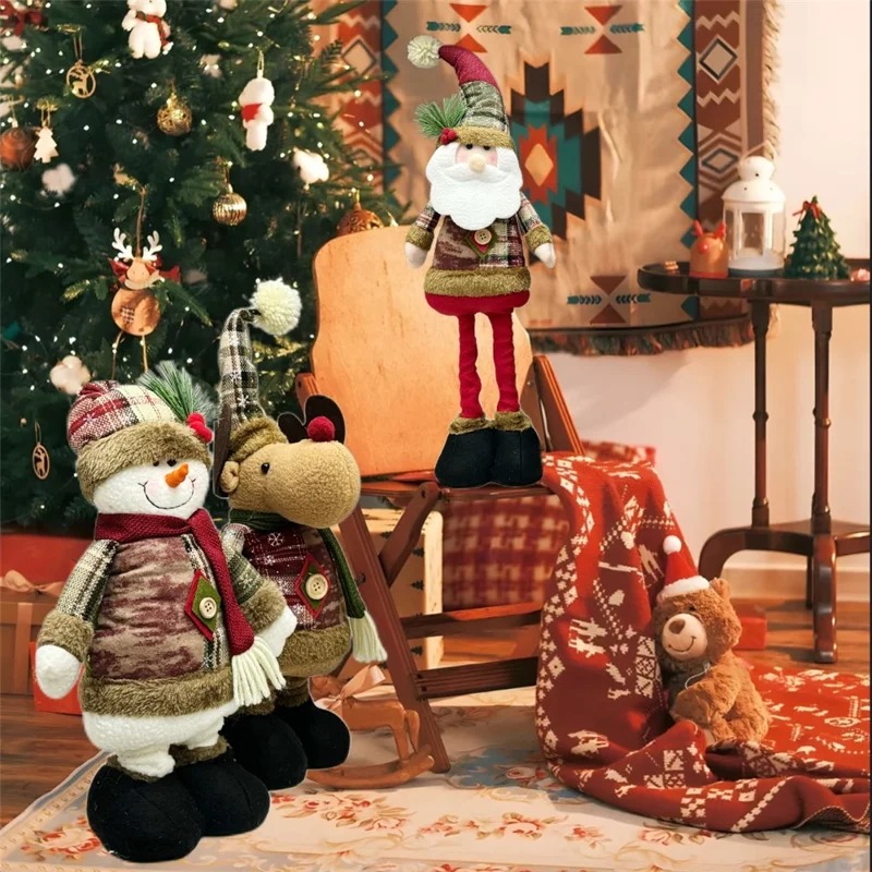 Lalka choinkowa w stylu vintage z śnieżynkami, kratka, materiał elastyczny, figura dekoracyjna, ozdoba na święta, wystawa bożonarodzeniowa - bałwanek