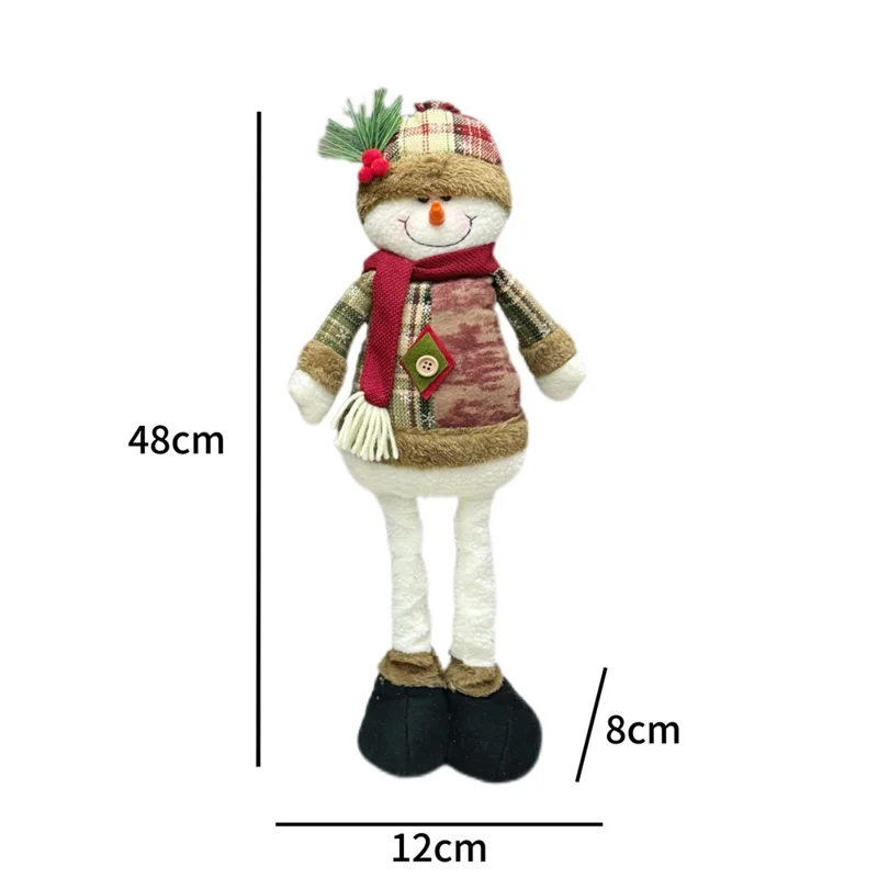 Lalka choinkowa w stylu vintage z śnieżynkami, kratka, materiał elastyczny, figura dekoracyjna, ozdoba na święta, wystawa bożonarodzeniowa - bałwanek