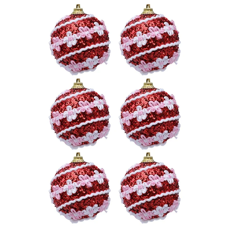6 Pezzi Palline in Schiuma da 6 cm con Puntini Glitter Palline di Natale Decorazioni per Albero di Natale - Rosso