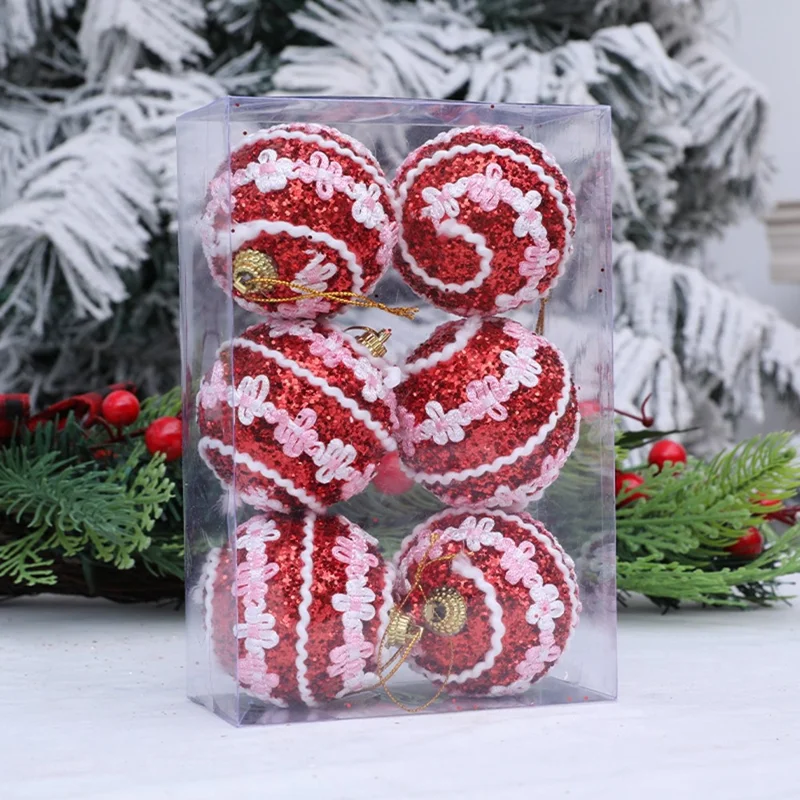 6 Pezzi Palline in Schiuma da 6 cm con Puntini Glitter Palline di Natale Decorazioni per Albero di Natale - Rosso