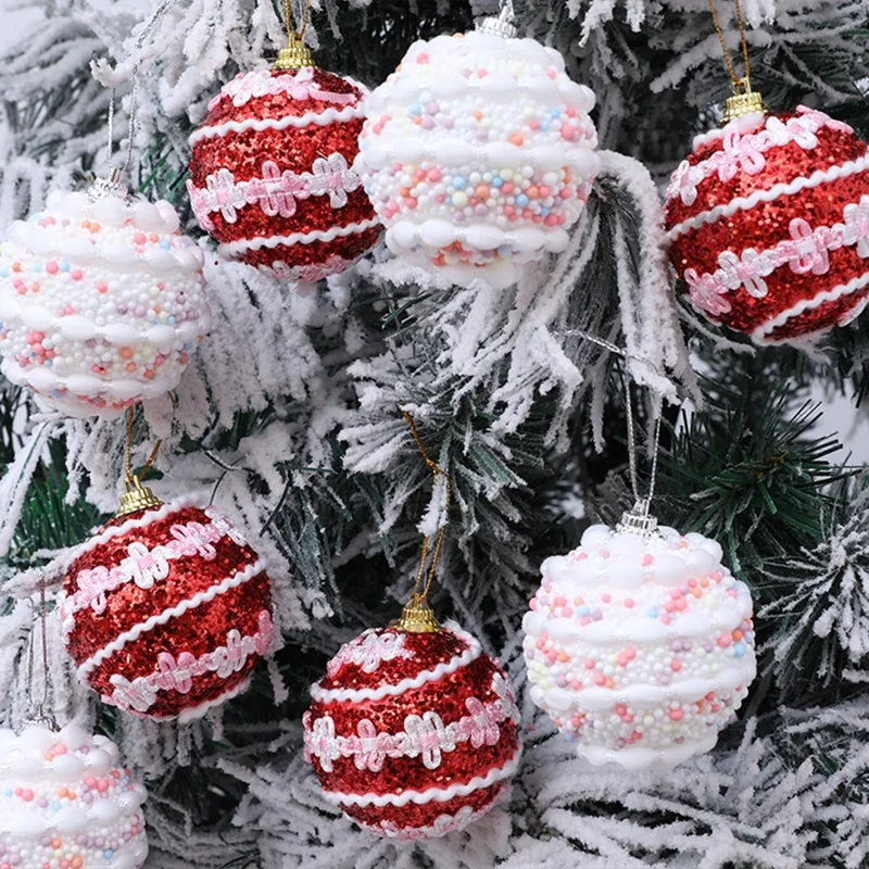 6 Pezzi Palline in Schiuma da 6 cm con Puntini Glitter Palline di Natale Decorazioni per Albero di Natale - Rosso