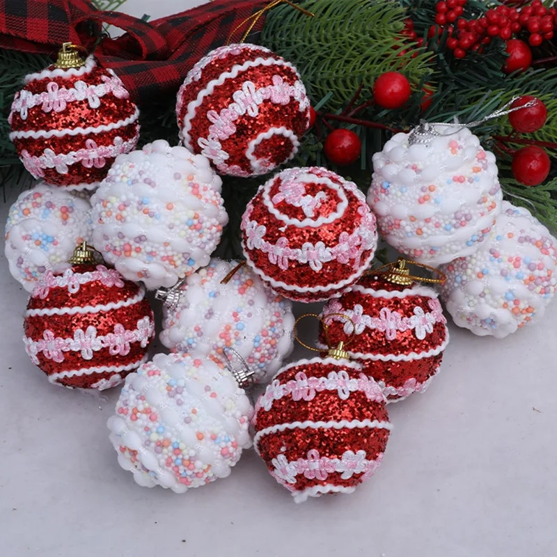 6 Pezzi Palline in Schiuma da 6 cm con Puntini Glitter Palline di Natale Decorazioni per Albero di Natale - Rosso