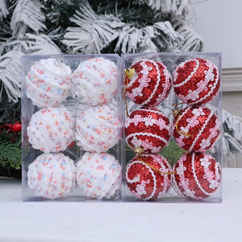 6 Pezzi Palline in Schiuma da 6 cm con Puntini Glitter Palline di Natale Decorazioni per Albero di Natale - Rosso