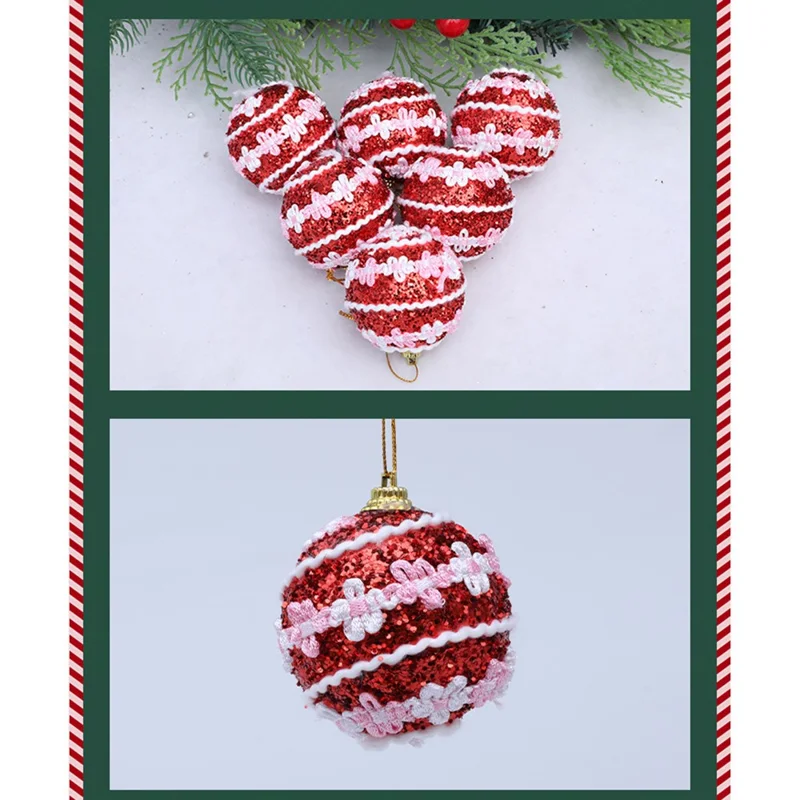 6 Pezzi Palline in Schiuma da 6 cm con Puntini Glitter Palline di Natale Decorazioni per Albero di Natale - Rosso