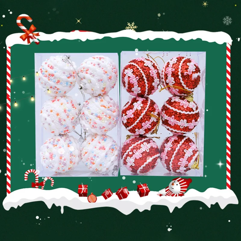 6 Pezzi Palline in Schiuma da 6 cm con Puntini Glitter Palline di Natale Decorazioni per Albero di Natale - Rosso