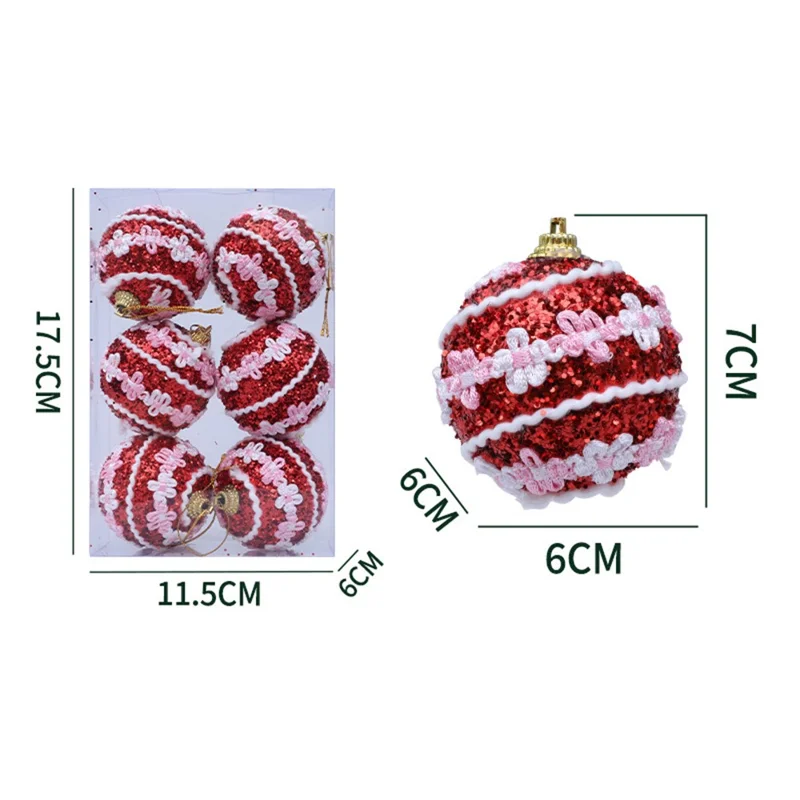 6 Pezzi Palline in Schiuma da 6 cm con Puntini Glitter Palline di Natale Decorazioni per Albero di Natale - Rosso