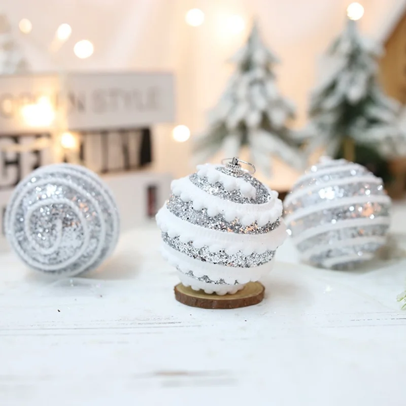 Lot de 3 boules de Noël de 8 cm, décorations suspendues à rayures scintillantes et superposées - Or