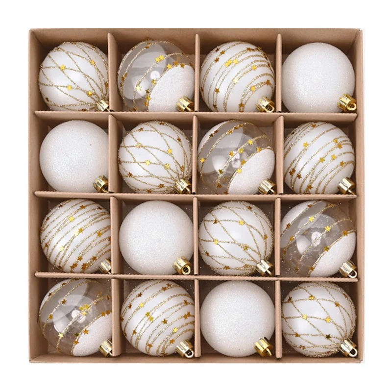 Zestaw 16 szt. 6 cm kuligów na choinkę z elektrolitycznym pokryciem złotym i białym, ozdoby choinkowe z brokatem