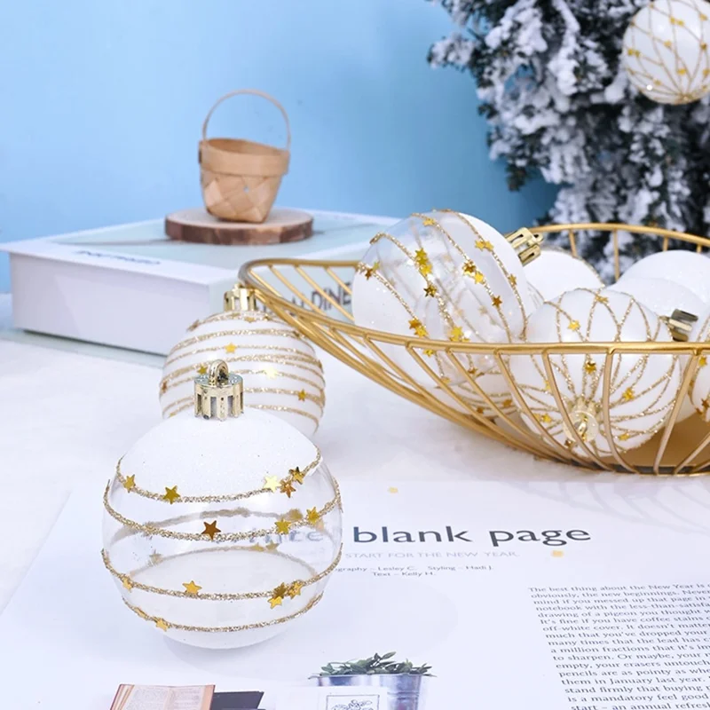 Zestaw 16 szt. 6 cm kuligów na choinkę z elektrolitycznym pokryciem złotym i białym, ozdoby choinkowe z brokatem