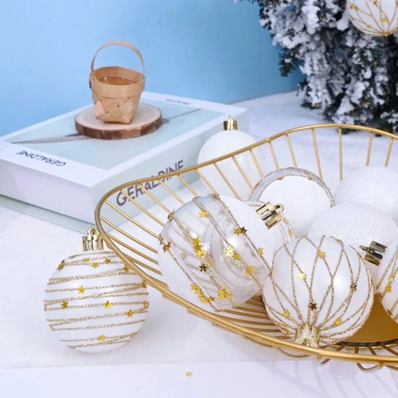 Zestaw 16 szt. 6 cm kuligów na choinkę z elektrolitycznym pokryciem złotym i białym, ozdoby choinkowe z brokatem