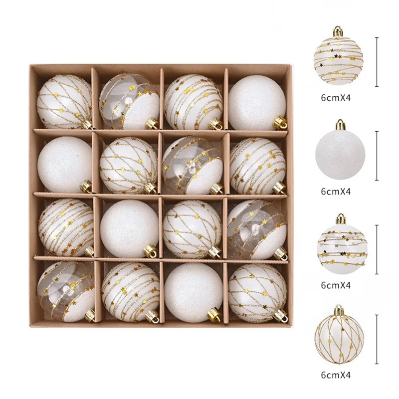 Zestaw 16 szt. 6 cm kuligów na choinkę z elektrolitycznym pokryciem złotym i białym, ozdoby choinkowe z brokatem