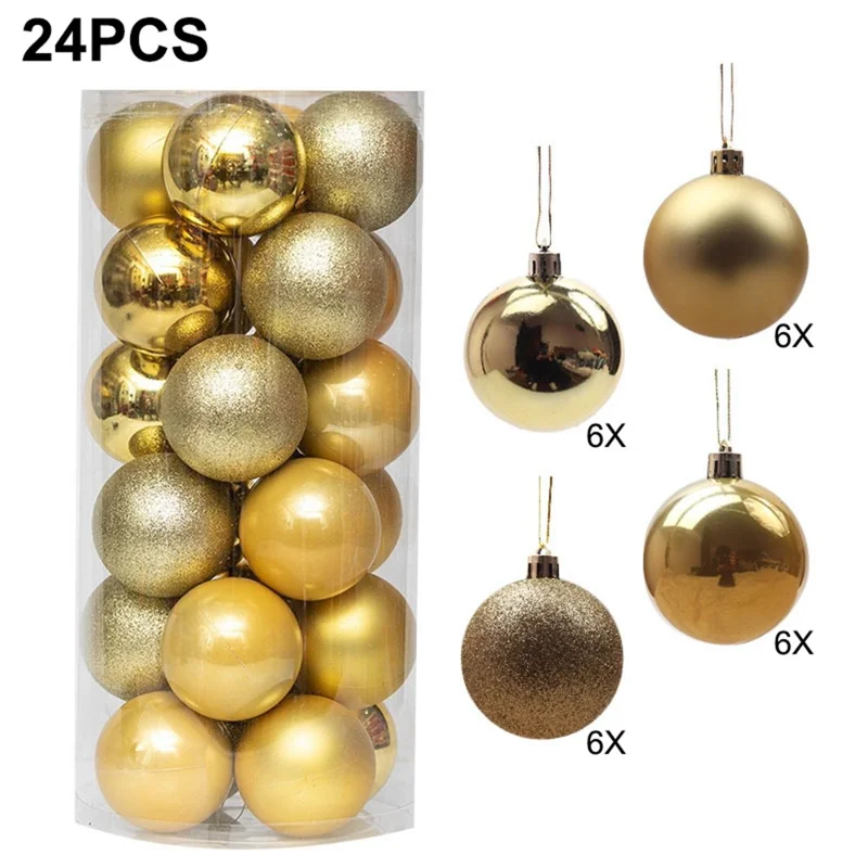 24 pièces de boules de décoration de Noël de 3 cm, boules en plastique plaquées, décorations pour sapin de Noël - Or