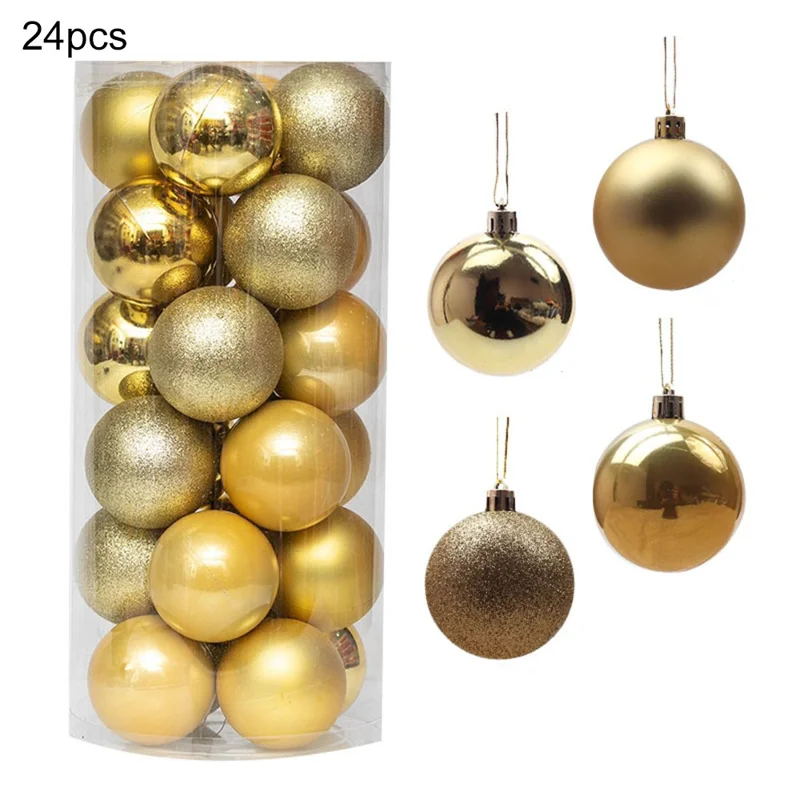 24 szt. 8 cm kule na choinkę powlekane galwanicznie, plastikowe bombki choinkowe - złote