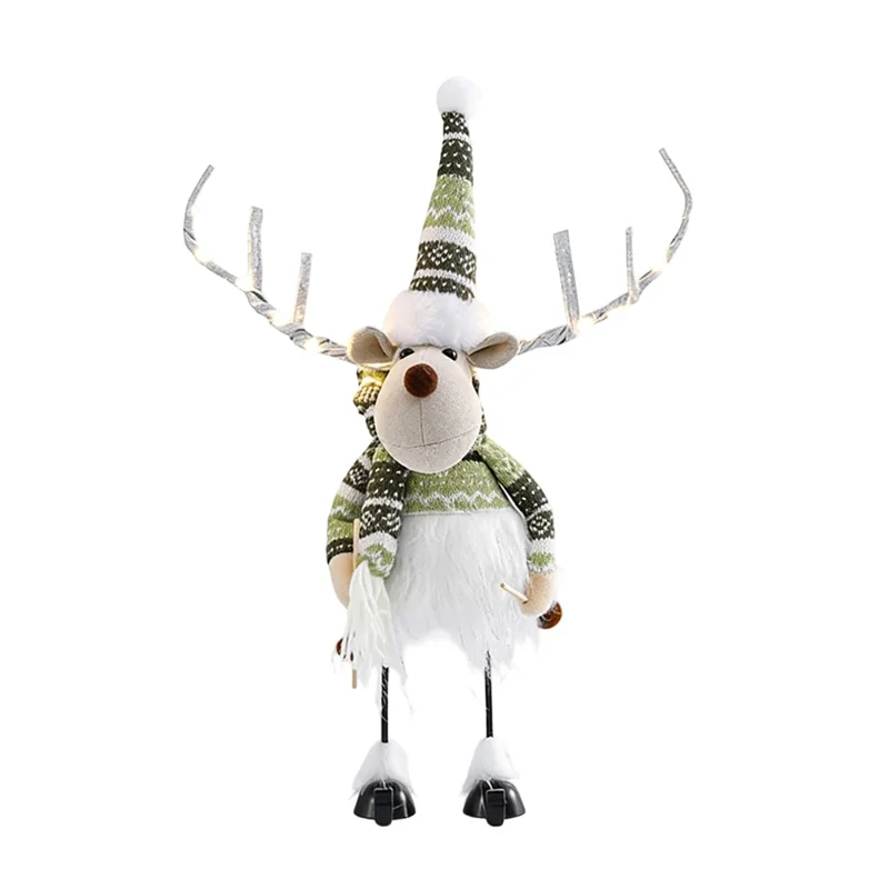 Décoration de Noël renne balançoire avec bois de cerf LED poupée en peluche ornement de vacances décor debout sur le bureau - Type A