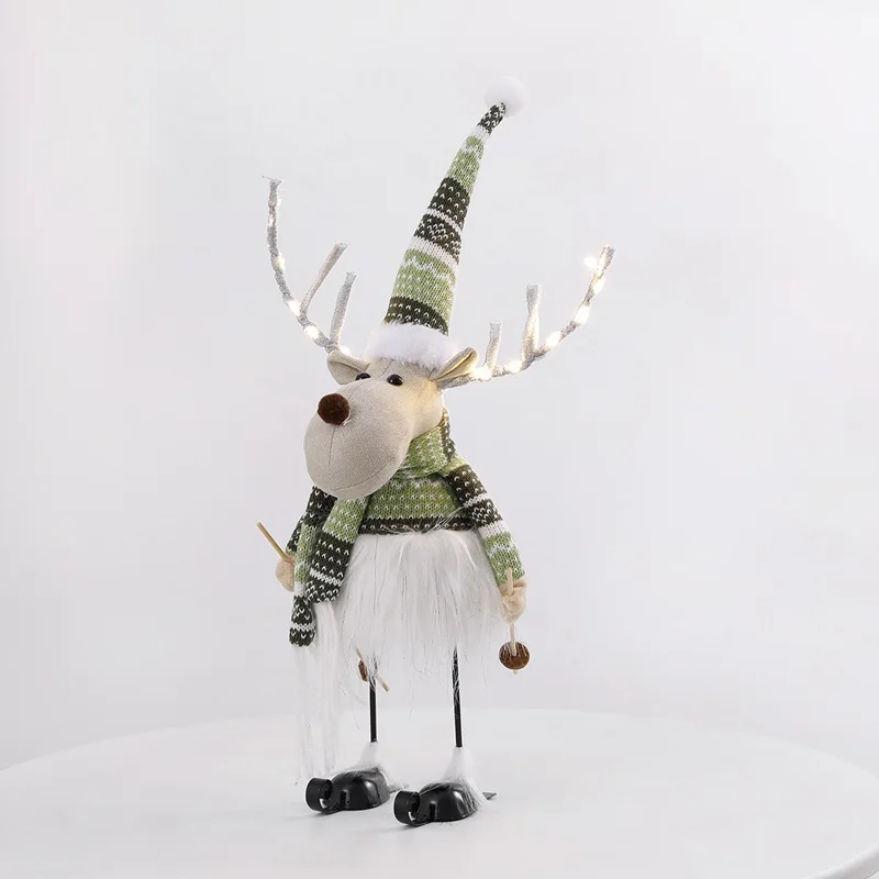 Décoration de Noël renne balançoire avec bois de cerf LED poupée en peluche ornement de vacances décor debout sur le bureau - Type A